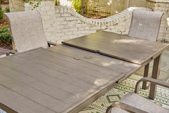 71–94-Inch Wood-Look Aluminum Outdoor Extension Dining Table, extension mechanism step three; chairs not included - 9