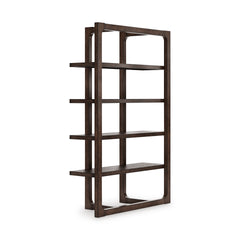 76-Inch Dark Brown Oak-Veneer Four-Shelf Bookcase, angle view - 1