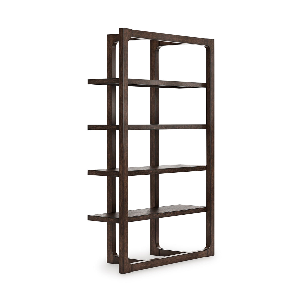 76-Inch Dark Brown Oak-Veneer Four-Shelf Bookcase, angle view