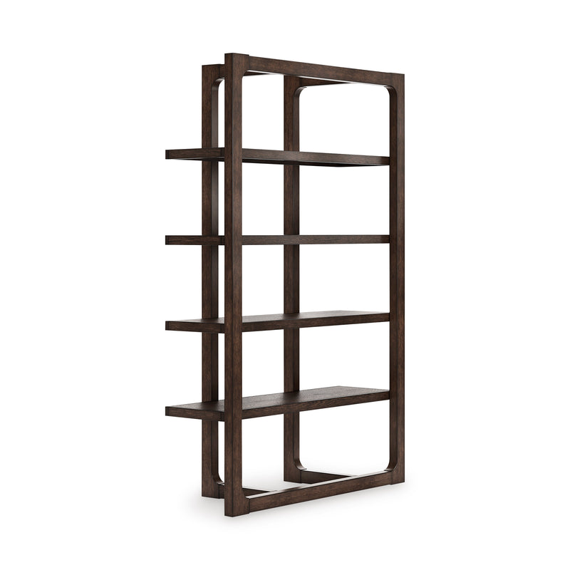 76-Inch Dark Brown Oak-Veneer Four-Shelf Bookcase