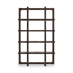 76-Inch Dark Brown Oak-Veneer Four-Shelf Bookcase, back view - 4