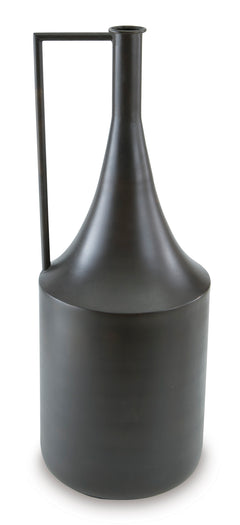 Distressed Dark Brown Metal Vase with Angular Handle - complete product - 1