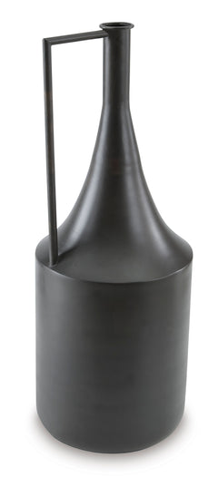 Distressed Dark Brown Metal Vase with Angular Handle - alternate product view - 3