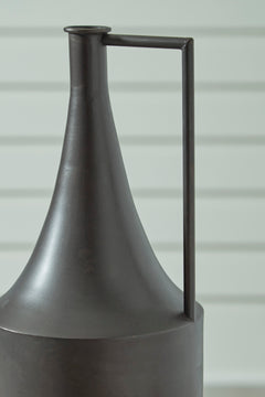 Distressed Dark Brown Metal Vase with Angular Handle - surface detail - 4