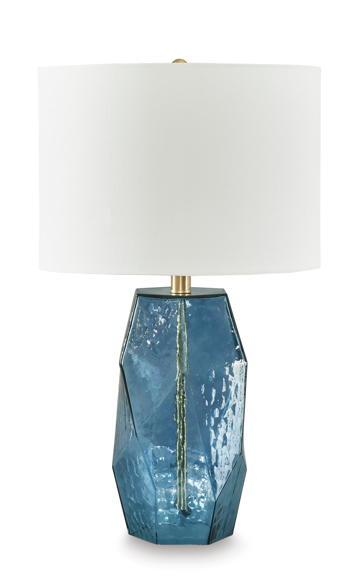Faceted Blue Glass Table Lamp with Drum Shade - complete lamp and shade