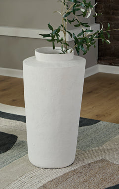 Tall Cream Textured Floor Vase - styled setting; product only - 2