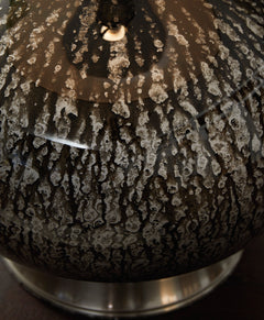 Antique Black Glass Table Lamp with Silvertone Accents - finish detail - 4