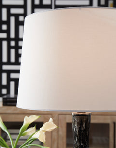 Antique Black Glass Table Lamp with Silvertone Accents - shade detail - 5