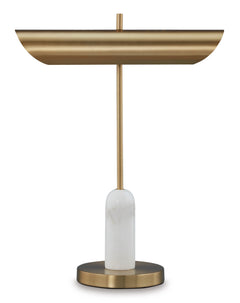 Goldtone and White Marble Desk Lamp with Metal Shade - complete lamp - 1