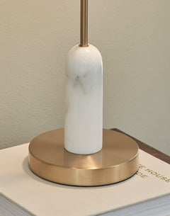 Goldtone and White Marble Desk Lamp with Metal Shade - marble base detail - 3