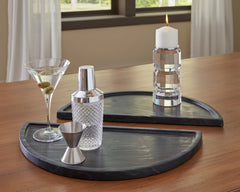 Black Marble Half-Round Serving Tray - Black - two trays shown; one tray included - 5