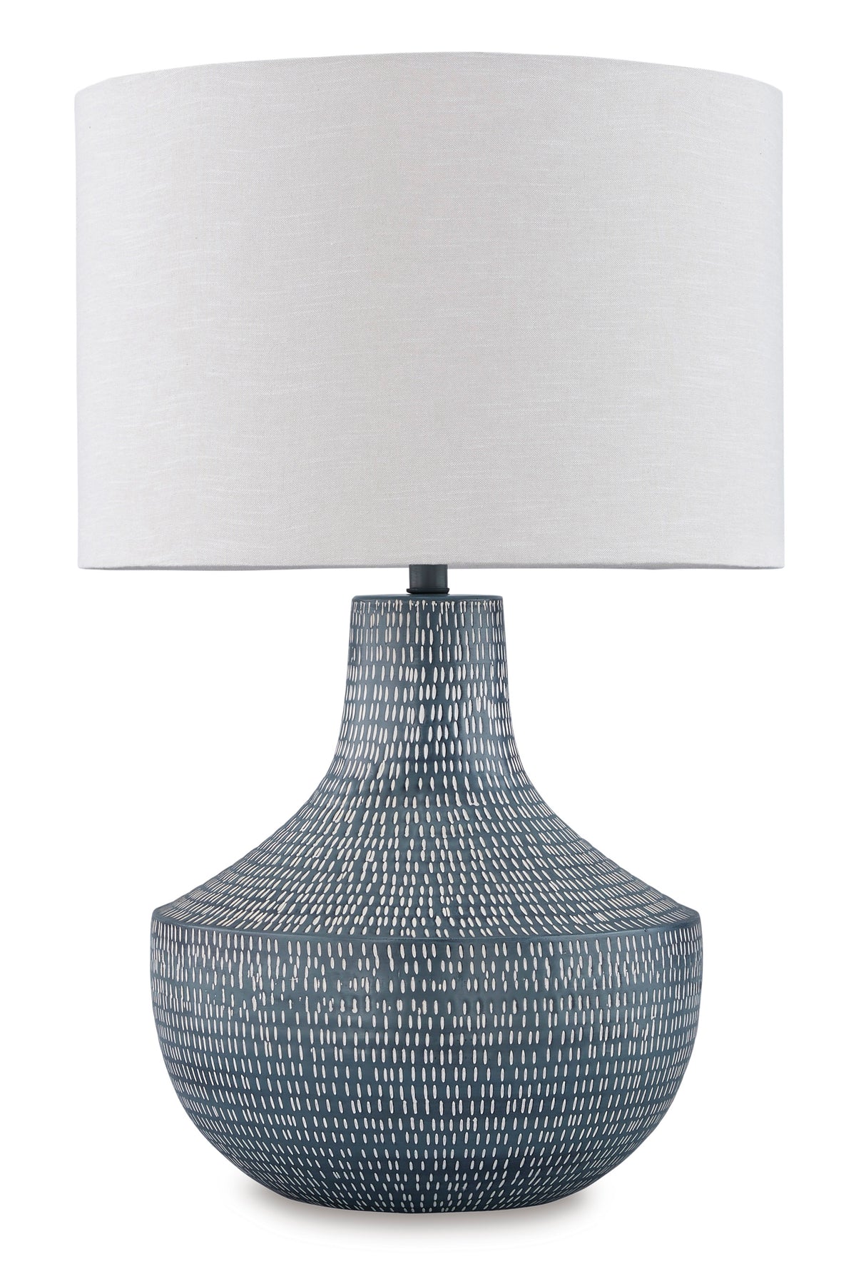 Antiqued Gray and White Aluminum Table Lamp - complete lamp and shade
