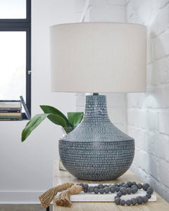 Antiqued Gray and White Aluminum Table Lamp - room setting; lamp only - 2