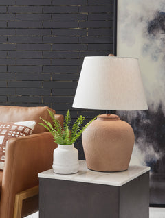 Textured Rust Metal Table Lamp with Empire Shade - room setting; lamp only - 2