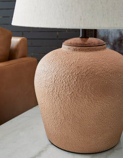 Textured Rust Metal Table Lamp with Empire Shade - base detail - 3