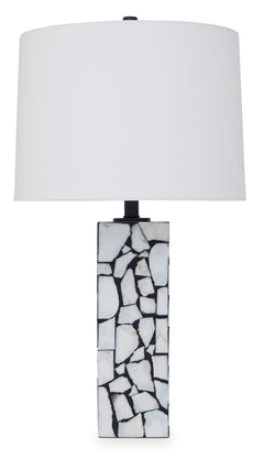 White and Black Marble Mosaic Table Lamp - complete lamp and shade - 1