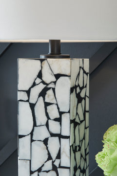 White and Black Marble Mosaic Table Lamp - base detail - 3