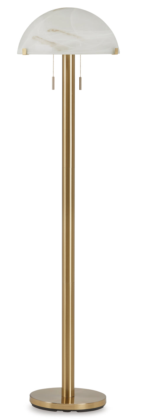 Brass-Tone Metal Floor Lamp with Glass Dome Shade