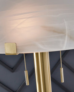 Brass-Tone Metal Floor Lamp with Glass Dome Shade - shade and pull-chain detail - 3