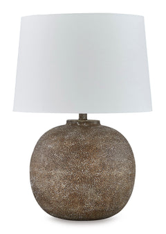Antiqued Brown and White Metal Table Lamp - complete lamp and shade - 1
