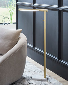 Goldtone LED Floor Lamp with White Marble Base - room setting; lamp only - 2