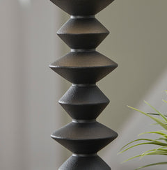 Tall Black Geometric Buffet Lamp with Drum Shade - base detail - 3