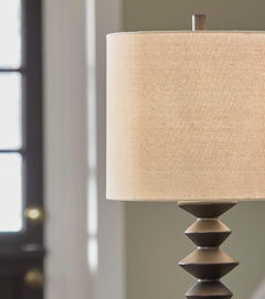 Tall Black Geometric Buffet Lamp with Drum Shade - shade detail - 5