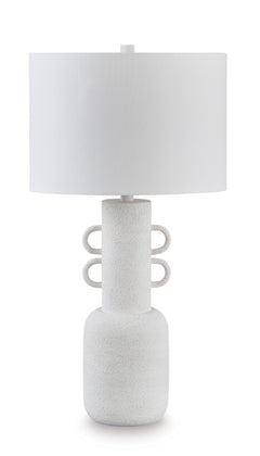 Distressed White Sculptural Metal Table Lamp - complete lamp and shade - 1