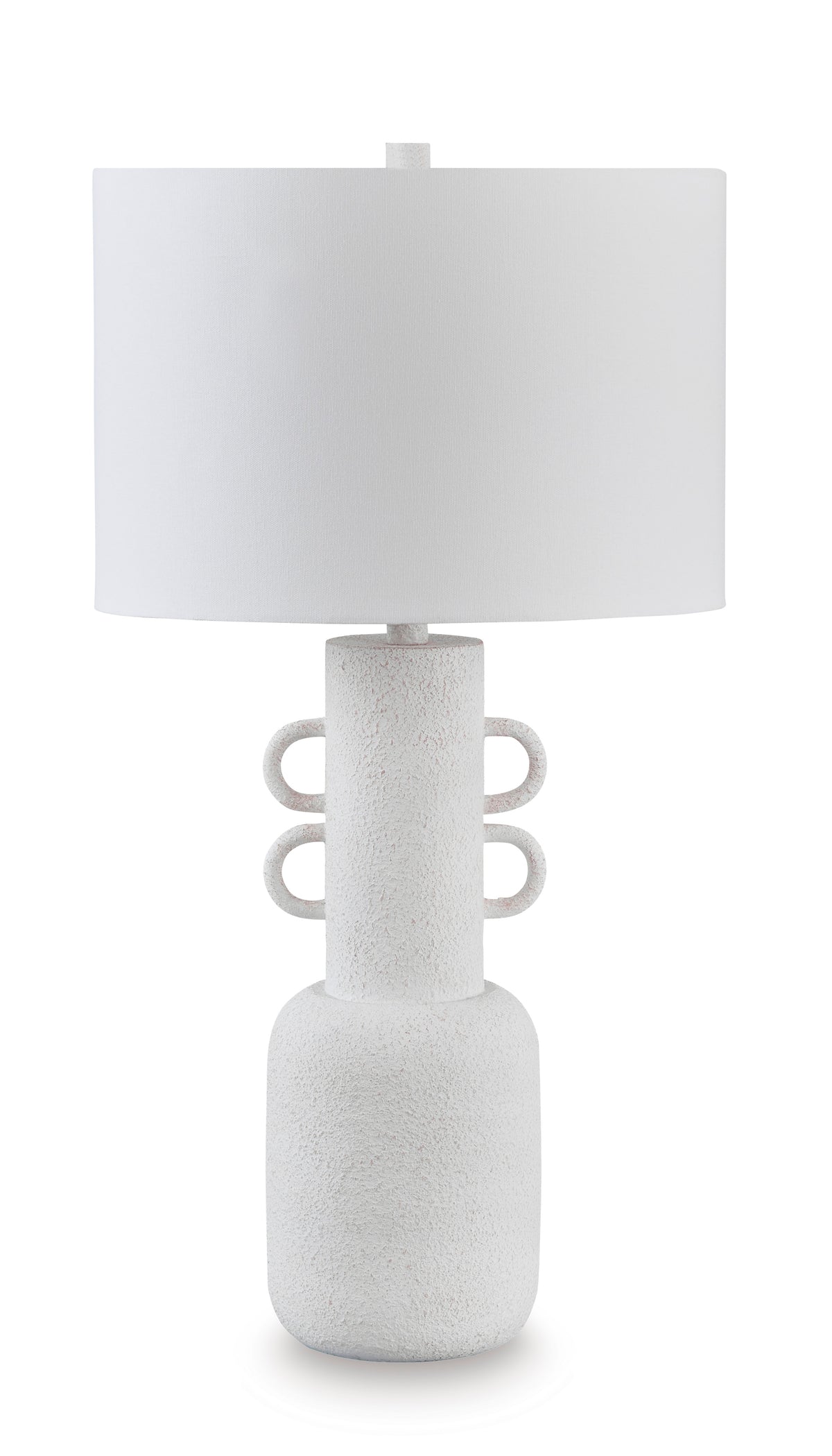Distressed White Sculptural Metal Table Lamp - complete lamp and shade