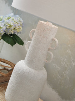Distressed White Sculptural Metal Table Lamp - base detail - 3