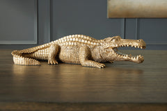 Antiqued Goldtone Alligator Sculpture - styled setting; product only - 2