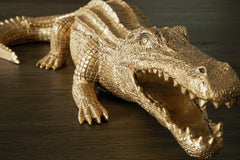 Antiqued Goldtone Alligator Sculpture - surface detail - 5