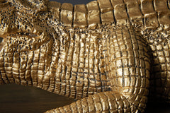 Antiqued Goldtone Alligator Sculpture - surface detail - 6