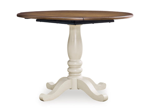 Antique White and Brown Drop-Leaf Dining Table with Chairs