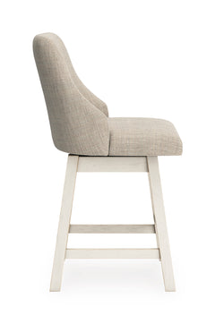 Antique White / Fully Upholstered Back — Set of 2 Stools, side view; matching pair included; additional furniture and accessories excluded - 13
