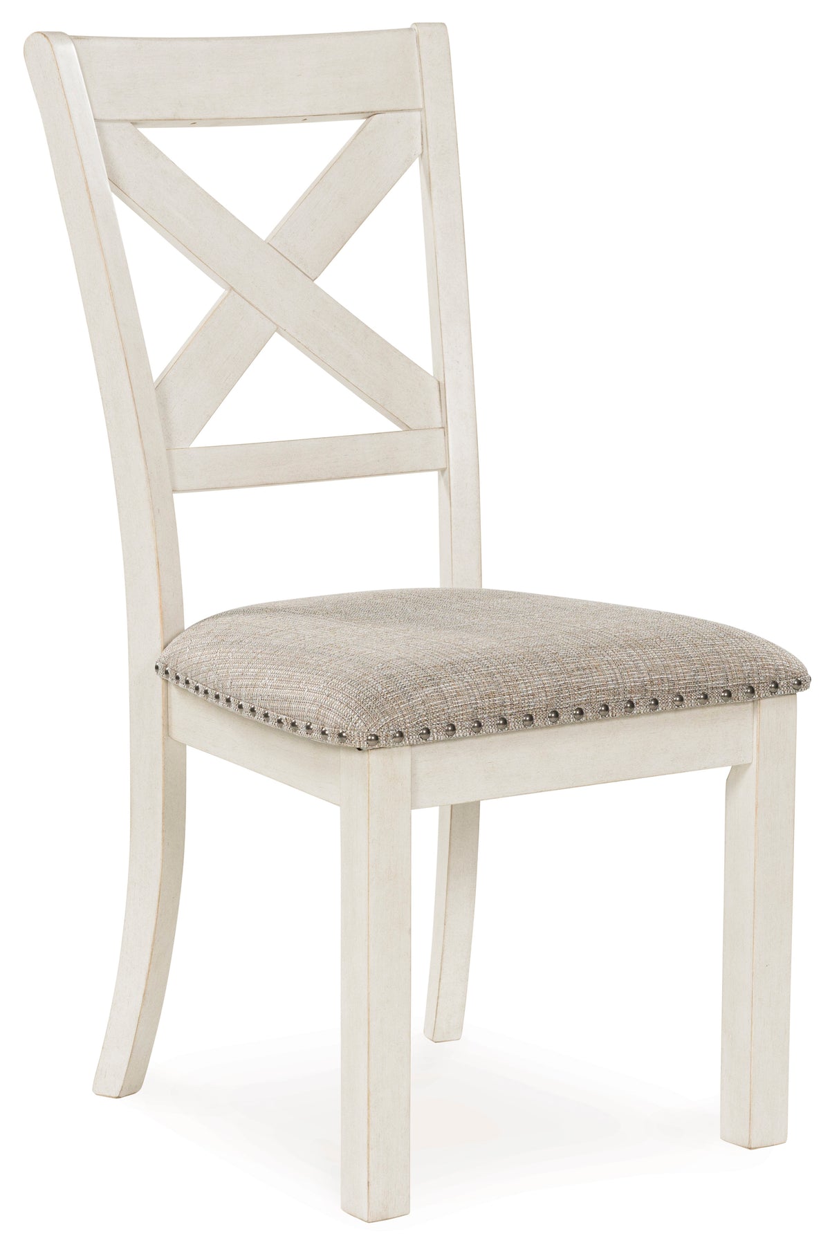 Antique White / Set of 2 Chairs, angle view; 2 chairs included; additional furniture and accessories excluded