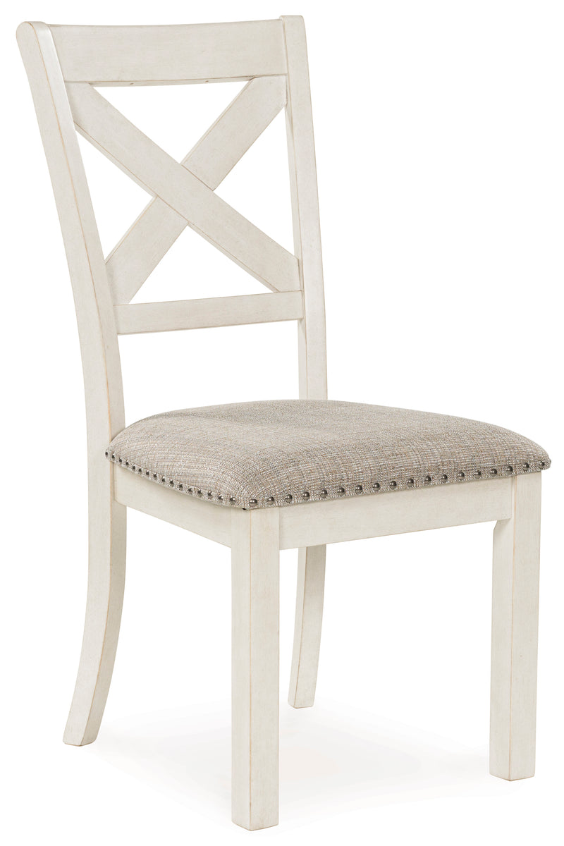 Antique White X-Back Dining Chairs with Gray Upholstery, Set of 2