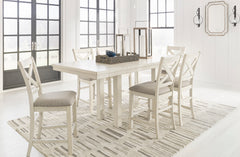 Antique White / Table + 6 X-Back Stools, product view 3; included: one table and 6 x-back counter stools; bench excluded; other furniture and accessories excluded - 36