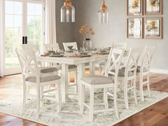 Antique White / Table + 8 X-Back Stools, product view 1; included: one table and 8 x-back counter stools; bench excluded; other furniture and accessories excluded - 37