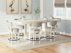 Antique White / Table + 6 Open-Back Swivel Stools, product view 2; included: one table and 6 open-back swivel counter stools; bench excluded; other furniture and accessories excluded - 48