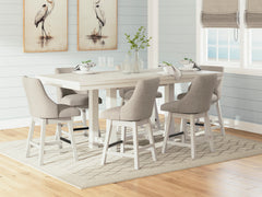 Antique White / Table + 6 Fully Covered-Back Swivel Stools, product view 2; included: one table and 6 fully covered-back swivel counter stools; bench excluded; other furniture and accessories excluded - 57