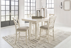 Antique White / Table + 4 X-Back Stools, product view 2; included: one table and 4 x-back counter stools; bench excluded; other furniture and accessories excluded - 33