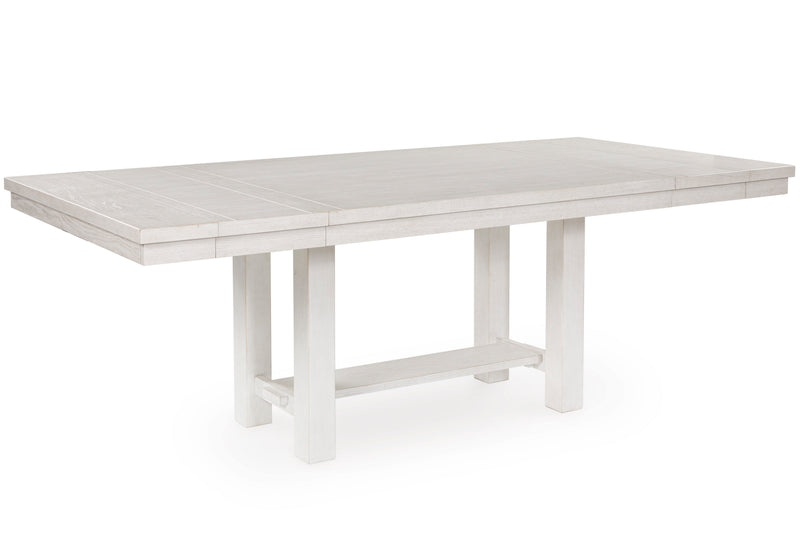 Antiqued White Extension Dining Table, Chairs and Bench
