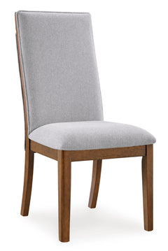 beige and brown upholstered dining chairs, single chair front angle - 2
