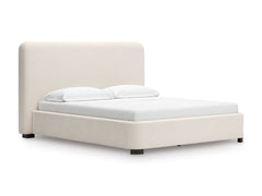 Beige California King upholstered bed, angled view; mattress and bedding not included - 13