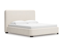 Beige King upholstered bed, angled view; mattress and bedding not included - 7