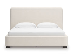 Beige King upholstered bed, front view; mattress and bedding not included - 9