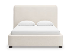 Beige Queen upholstered bed, front view; mattress and bedding not included - 3