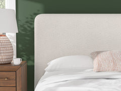 Beige Queen upholstered bed, upholstered headboard detail - 5