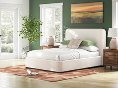 Beige Queen upholstered bed, styled bedroom; other furniture and accessories not included - 6
